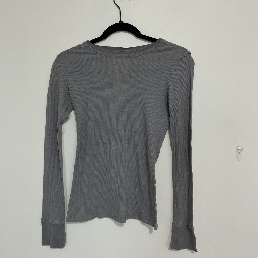 Realtiee Clothing Company‎ Grey Waffle Knit Long Sleeve Thermal Top
